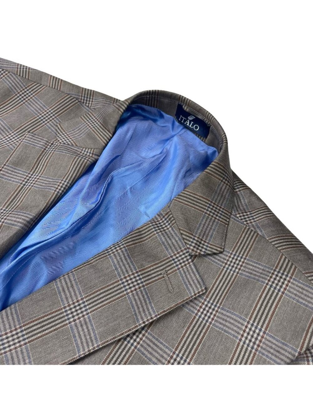 Italo x Lanificio Di Biella Men's 100% Wool Blazer Brown/Blue Plaid • 50R US